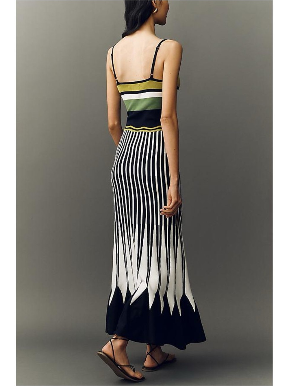 Maeve Olive, Black & White Striped Maxi Dress - Picture 2 of 4